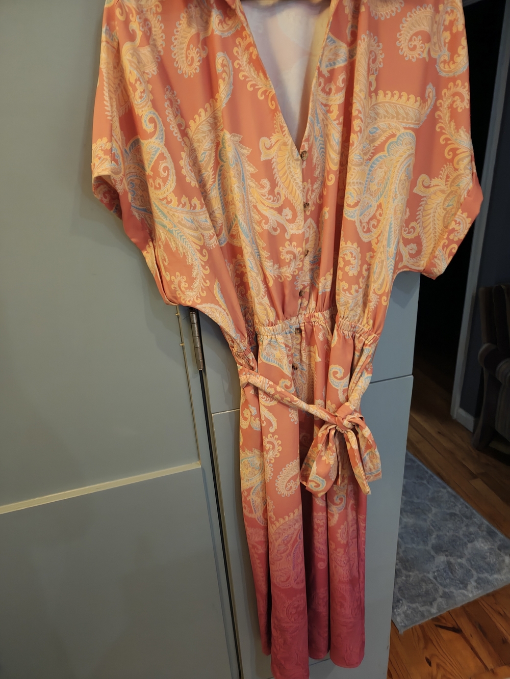 Ashley Stewart Coral and Turquoise Paisley Button Shirt - Picture 2 of 9